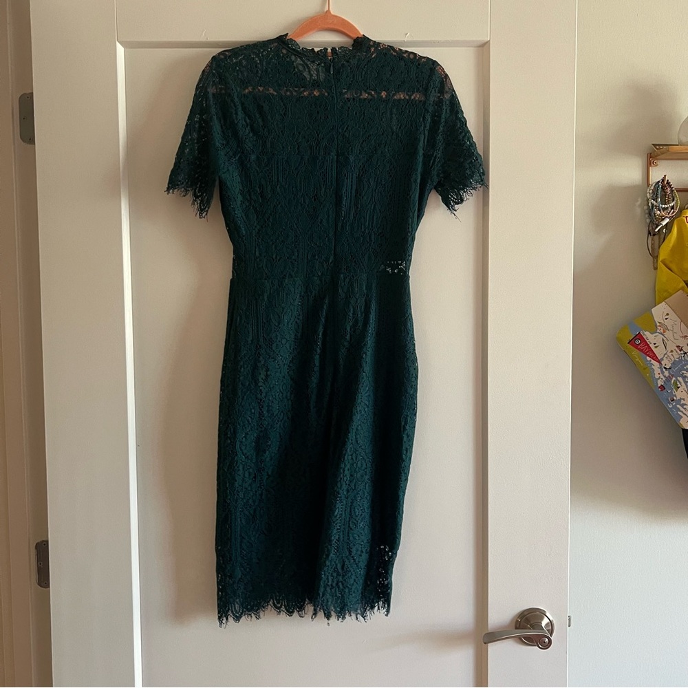 Remarkable Forest Green Sheer Lace Short Sleeve Mini Dress - Picture 6 of 10